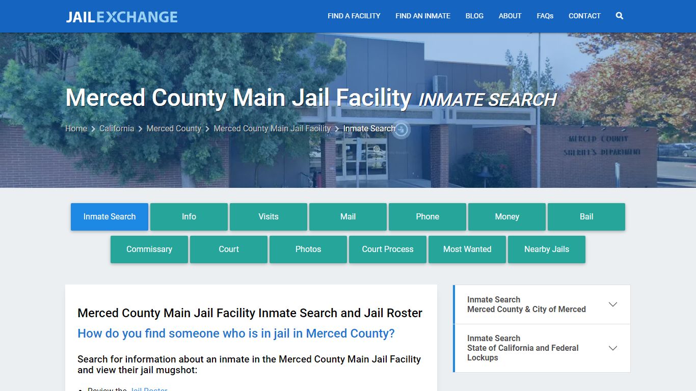 Merced County Main Jail Facility Inmate Search - Jail Exchange