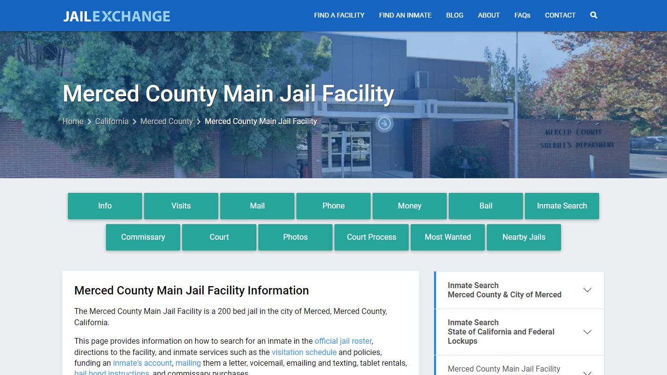 Merced County Main Jail Facility, CA Inmate Search, Information